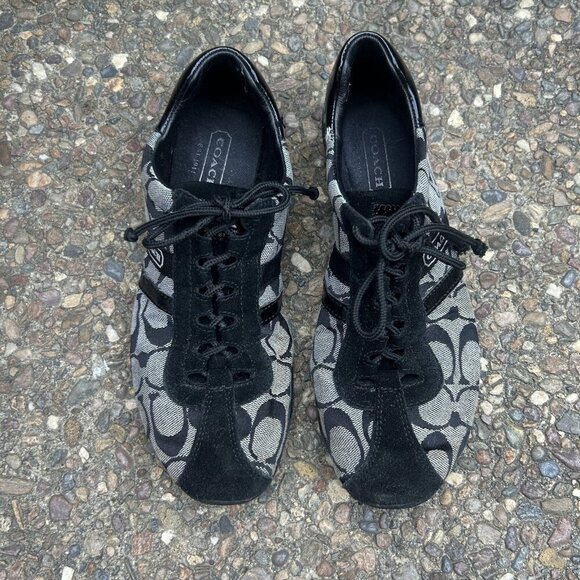 Coach Signature Katelyn Jacquard Logo Lace Up Black Sneakers Size 8 M - Picture 12 of 15